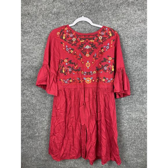 KIRUNDO Women's 2024 Summer Boho Floral Embroidered Mini Babydoll Dress Large - Picture 1 of 9